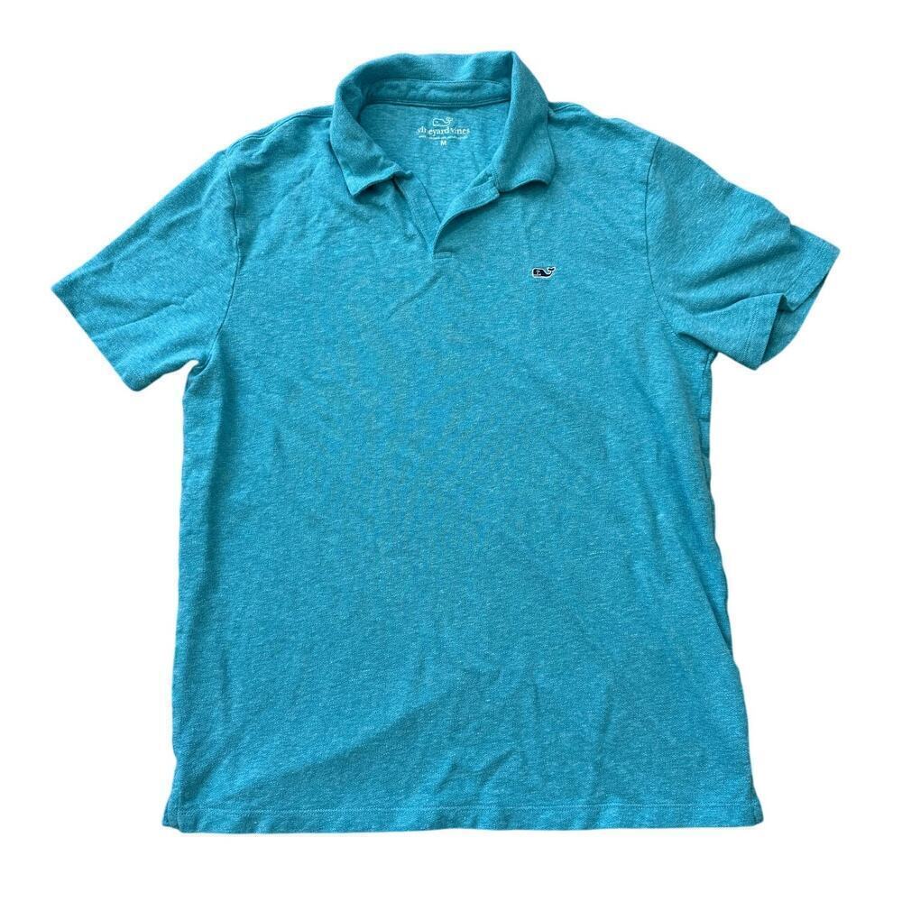 Vineyard Vines Mens collared shirt, Linen/Cotton Blend; size medium, Teal/Blue